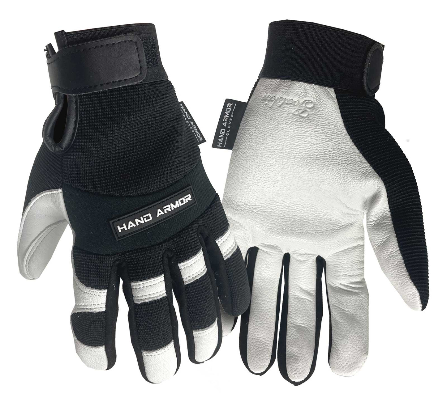 Goatskin mechanics and sports gloves, unlined, with reinforced split goatskin palm