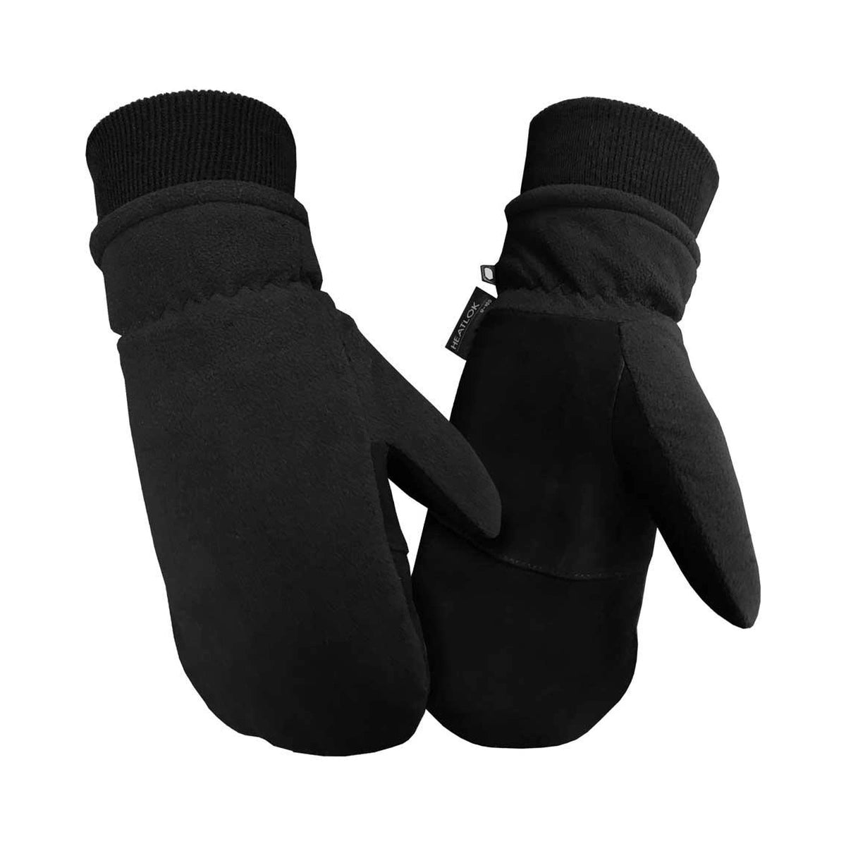 Black deer suede mittens, with premium black deer suede palm