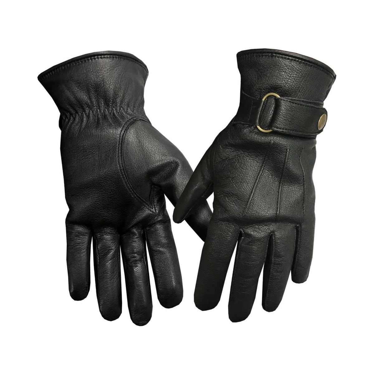 Black premium goatskin leather gloves, fleece-lined, with keystone thumb