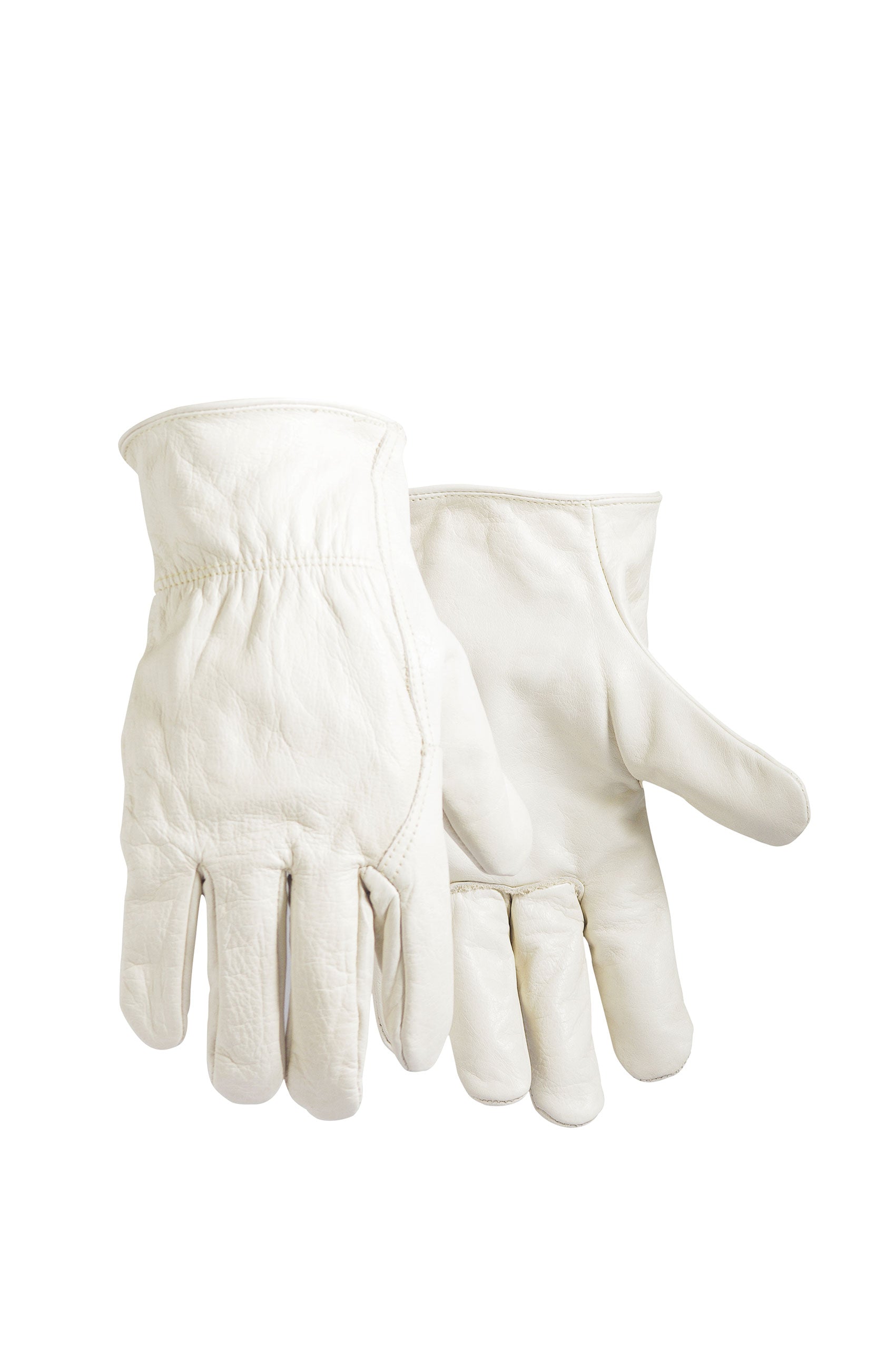 Full grain cow leather driver's gloves, unlined, Kevlar-sewn with rolled index finger and wing thumb
