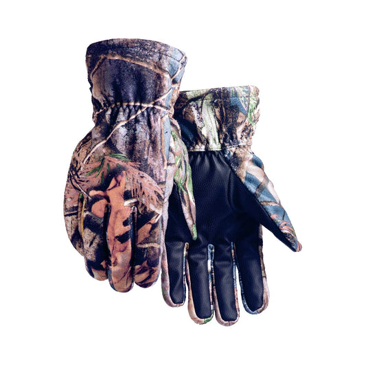 Camo fleece gloves, fleece-lined, with textured pu palm