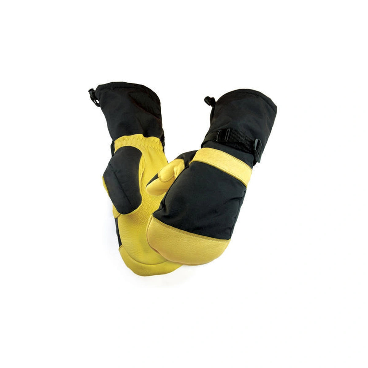Tan deerskin leather musher mittens, waterproof, with tactel nylon back