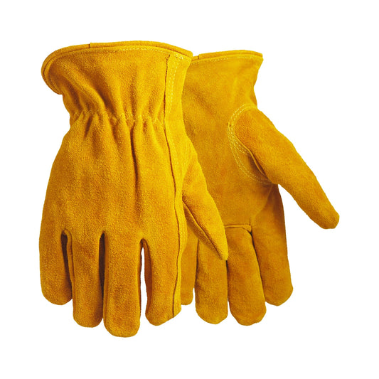 Tan split cowhide driver gloves, unlined, with durable cow split leather