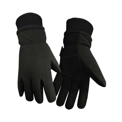 Gray deer suede gloves, lined, with soft deer suede palm, additional view