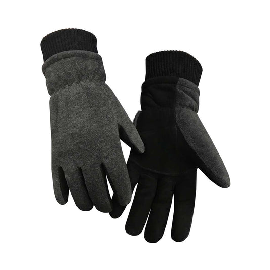 Gray deer suede gloves, lined, with soft deer suede palm