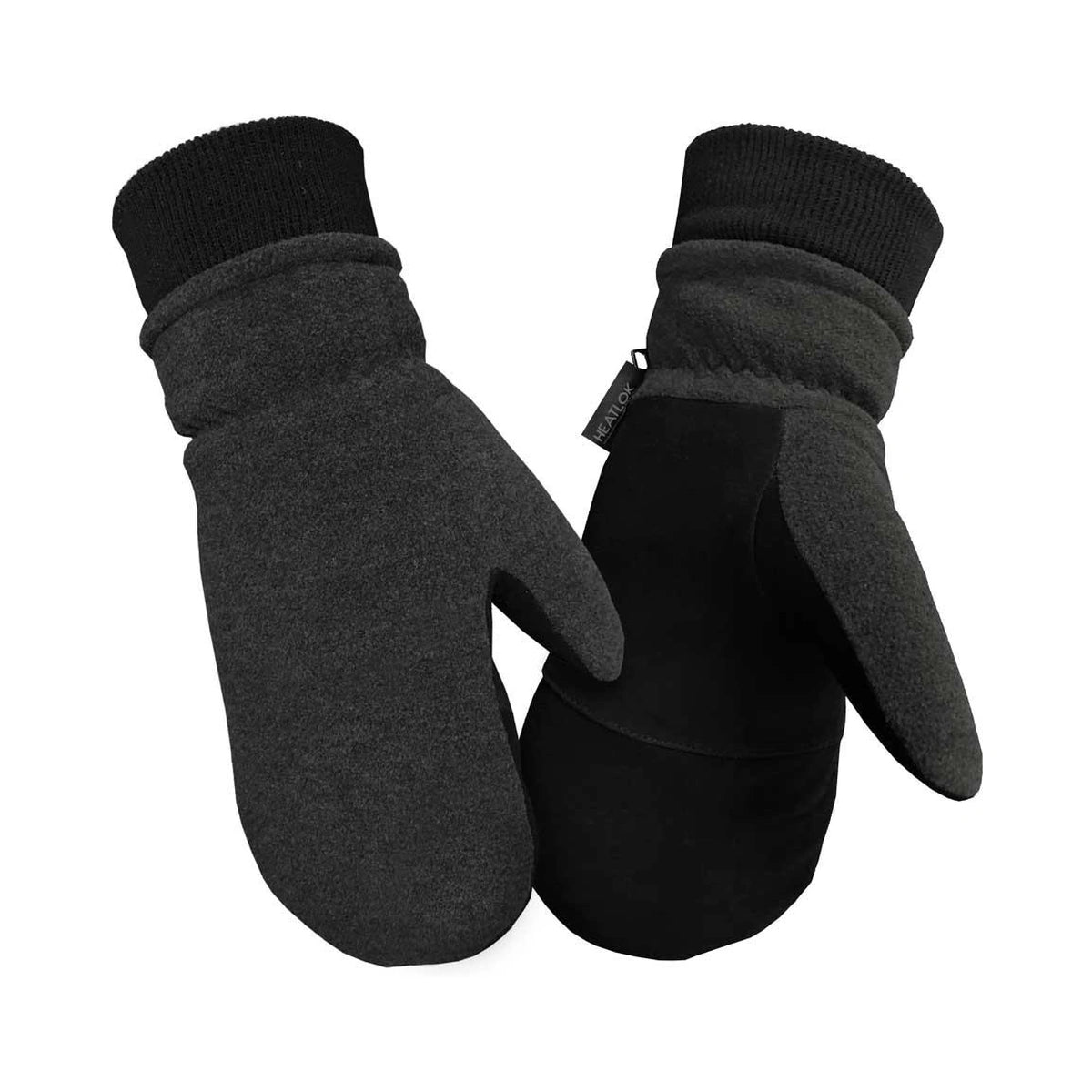 Grey deer suede mittens, with premium black deer suede palm