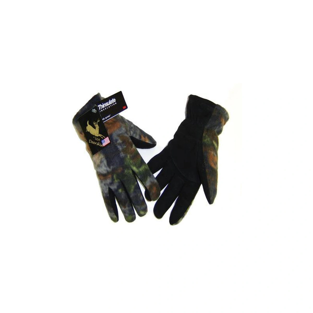 Camo deer suede gloves, lined, with soft deer suede leather palm