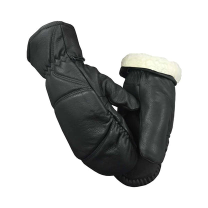 Tan or Black buttersoft deerskin leather mittens, lined, with pull out liner, additional view