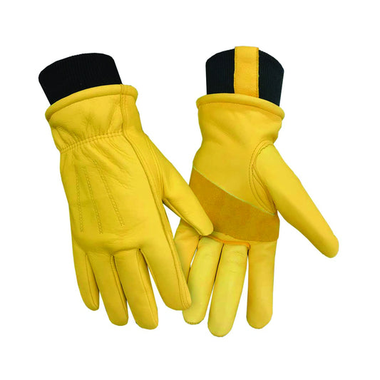 Tan deerskin leather driver gloves, winter-lined, with driver glove with knit wrist