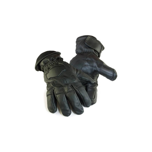 Black deerskin leather gauntlet gloves, Thinsulate-lined, with articulated knuckles