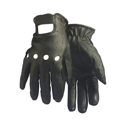 Black deerskin leather cycle gloves, with vented full-finger back