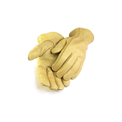 Tan elkskin gloves, unlined, with keystone thumb