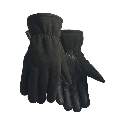 Black fleece gloves, fleece-lined, with textured pu palm