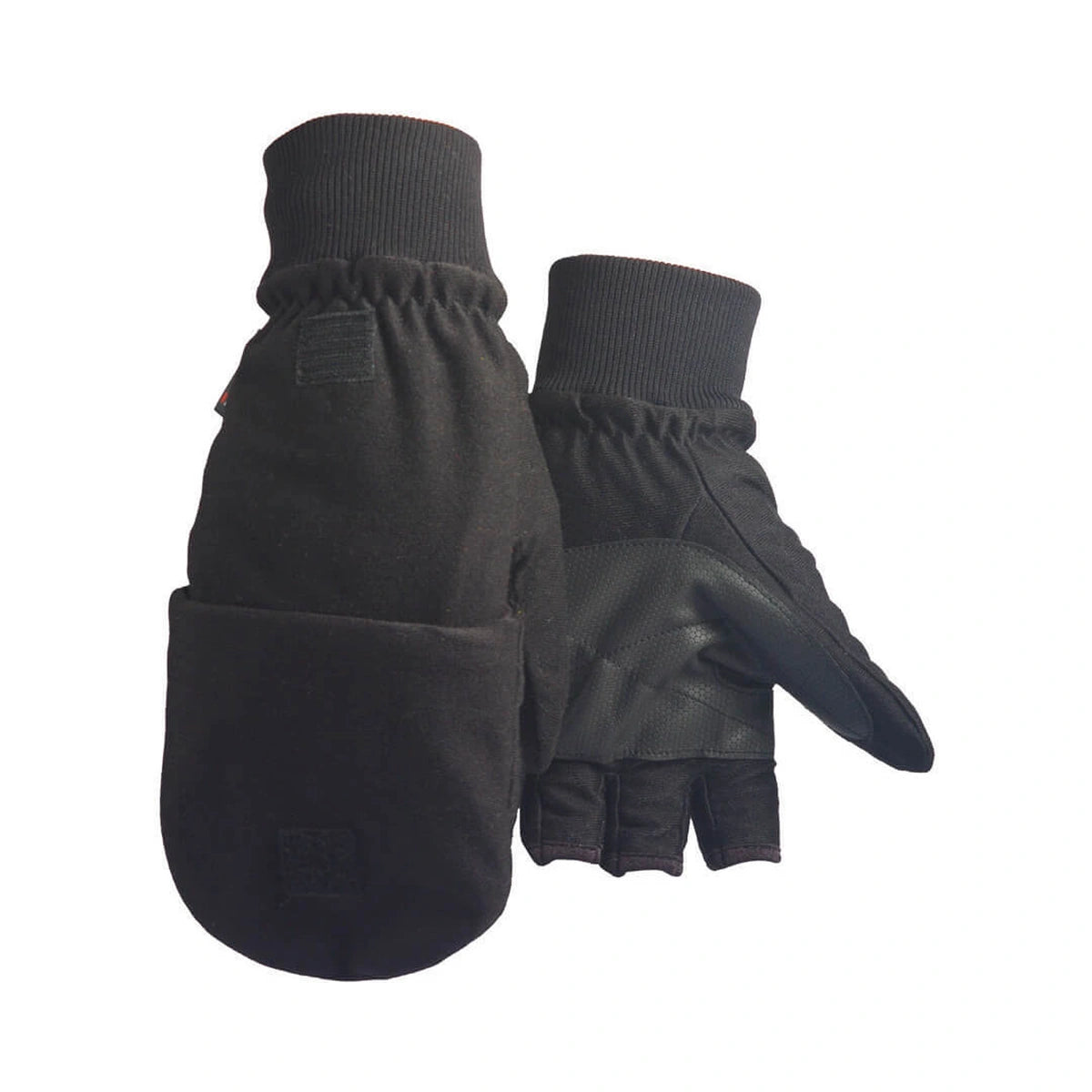 Black fleece mittens, fleece-lined, with textured pu palm