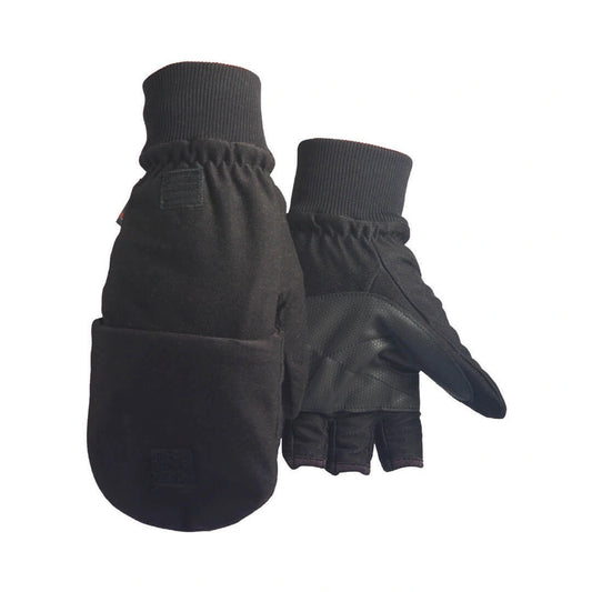 Black fleece mittens, fleece-lined, with textured pu palm