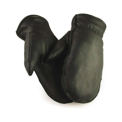 Tan full grain deerskin mittens, sherpa-lined, with keystone thumb, additional view