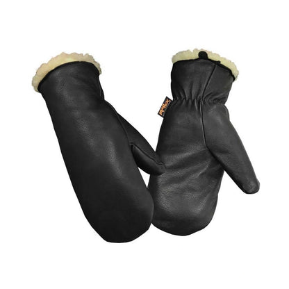 Leather mittens, lined, with full grain premium leather