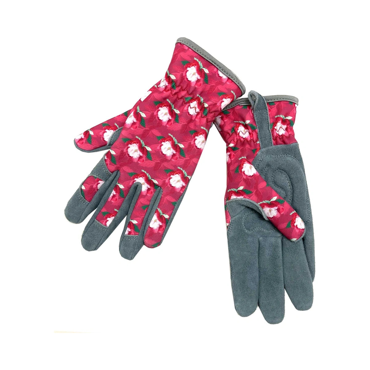 Red prints leather garden gloves, with foam double palm
