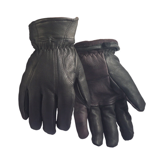 Black deerskin leather gloves, fleece-lined, with flexible thumb design