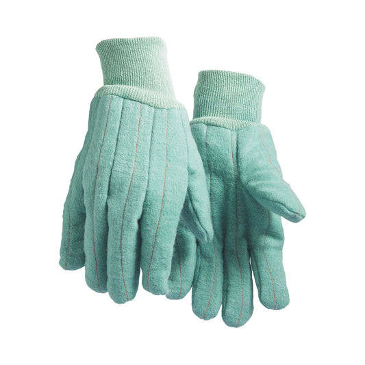 Green cotton chore gloves, with thick heavy weight