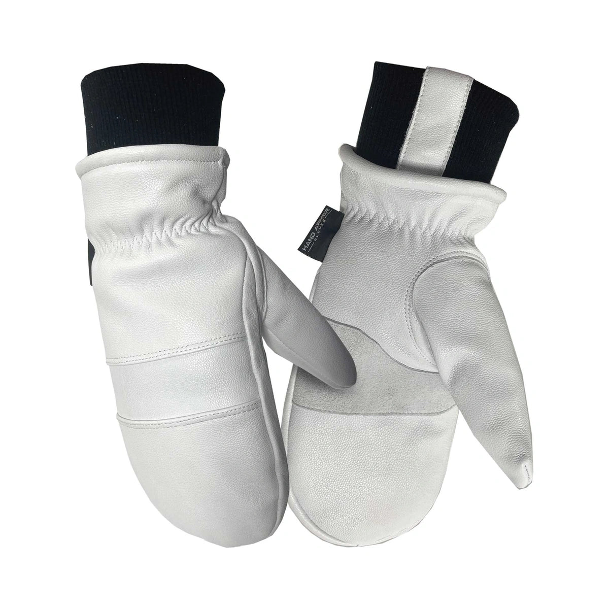 Leather mittens, waterproof, with knit wrist