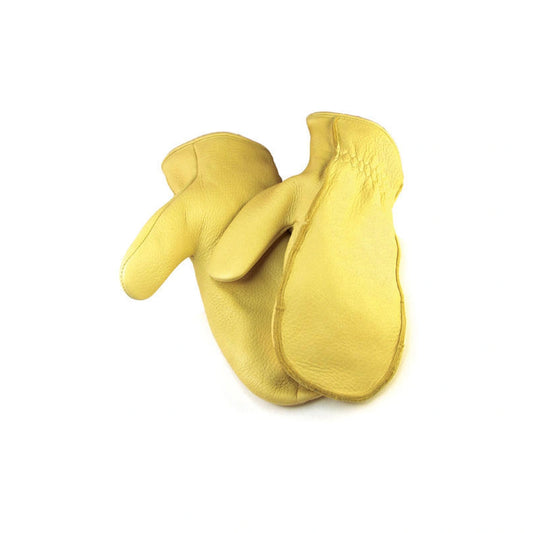 Tan deerskin leather chopper mittens, unlined, with wing thumb
