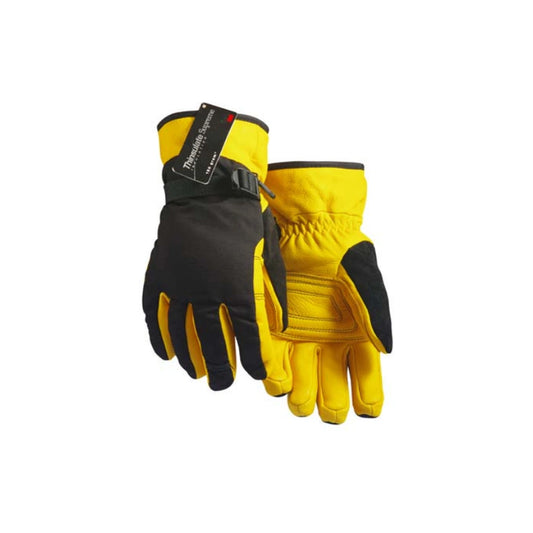 Tan/Black deerskin leather ski gloves, waterproof, with double stitched reinforced palm