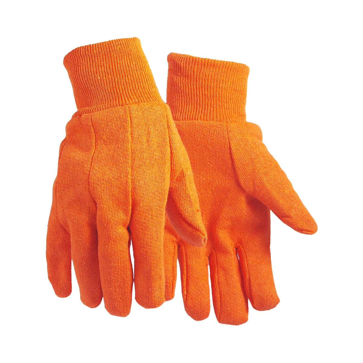 Orange cotton jersey gloves, with clute pattern
