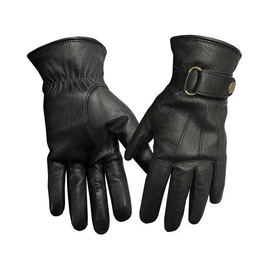 Black premium goatskin leather gloves, fleece-lined, with keystone thumb