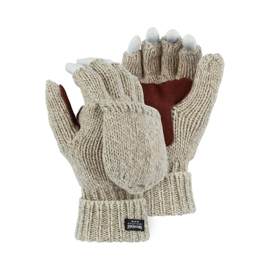 Deerskin leather mittens, with two-ply ragwool and nylon knit