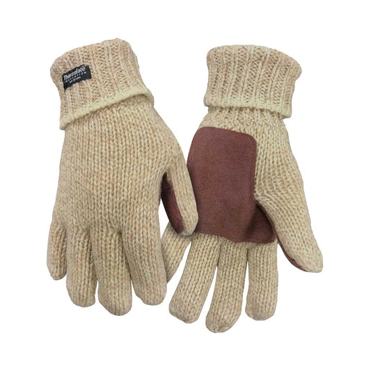 Deerskin leather gloves, with two-ply ragwool and nylon knit