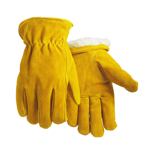 Tan or Black split cowhide driver gloves, sherpa-lined, with durable cow split leather