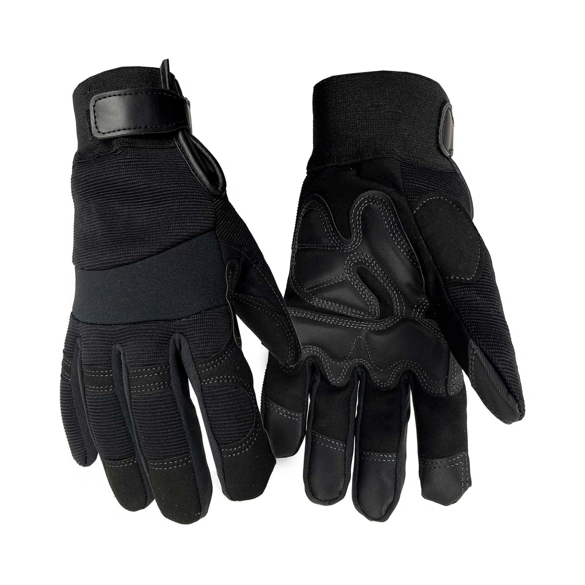 Synthetic mechanic gloves, lined, with pvc fingertips