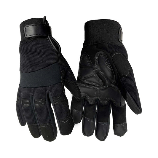 Synthetic mechanic gloves, lined, with pvc fingertips
