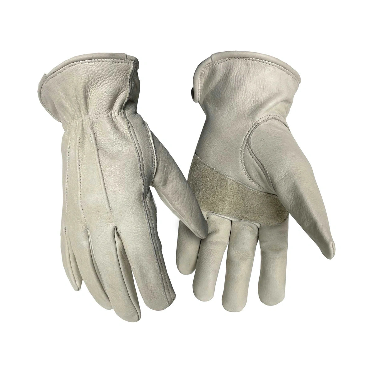 Beige premium cowhide gloves, waterproof, with rolled leather hem