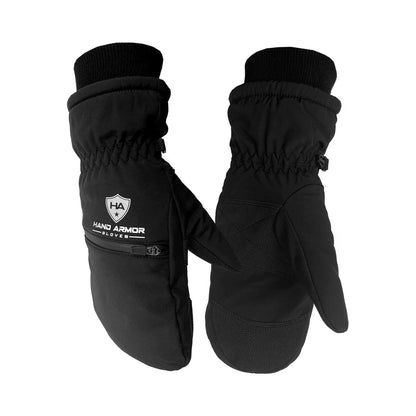 Leather mittens, waterproof, with nylon shell